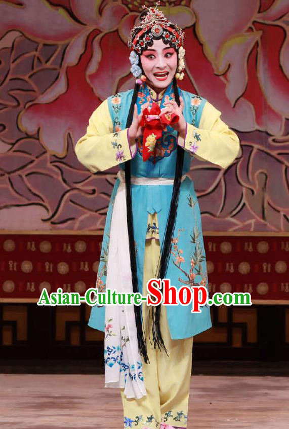 Traditional Chinese Peking Opera Maidservant Dress Apparel The Dream in Lady Chamber Costumes Young Lady Garment and Headwear