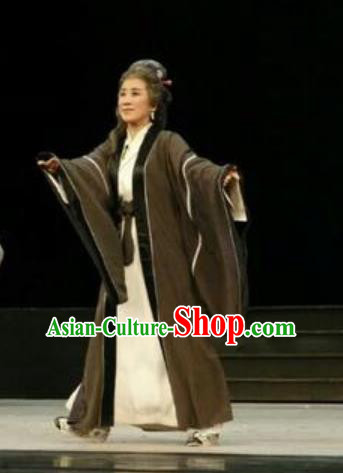 Traditional Chinese Peking Opera Old Women Dress Apparel Li Qingzhao Costumes Garment and Headwear