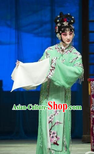 Traditional Chinese Peking Opera Rich Lady Green Dress Apparel Butterfly Fairy Tale Costumes Zhu Yingtai Garment and Headwear
