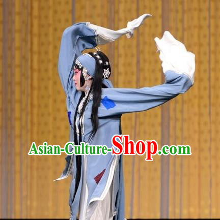 Traditional Chinese Peking Opera Tsing Yi Garment Dress San Niang Jiao Zi Poor Female Costumes and Headwear
