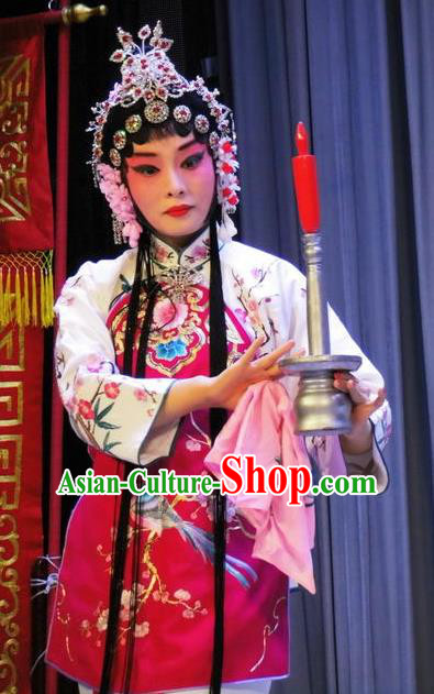Chinese Traditional Peking Opera Servant Girl Apparel the Wandering Dragon Toys with the Phoenix Li Fengjie Young Lady Costumes Garment and Headwear