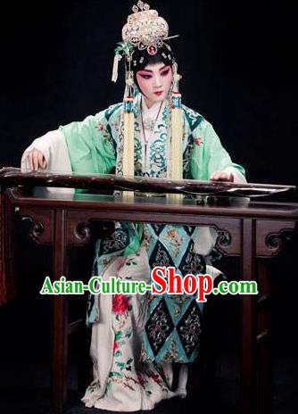 Chinese Traditional Kun Opera Jade Hairpin Young Female Costumes Peking Opera Apparel Taoist Nun Garment and Headwear