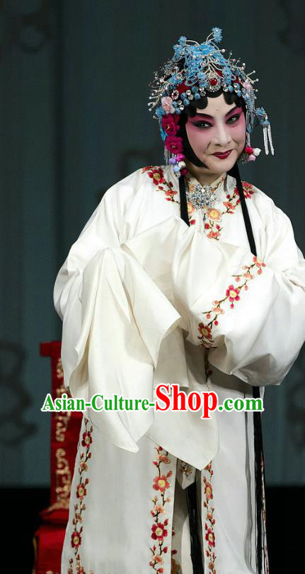 Traditional Chinese Peking Opera Diva White Dress Garment Return of the Phoenix Hua Tan Costumes and Headdress