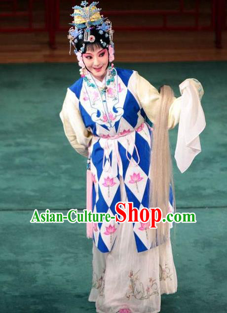 Chinese Traditional Kun Opera Peking Opera Jade Hairpin Taoist Nun Costumes Hua Tan Apparel Garment and Headwear
