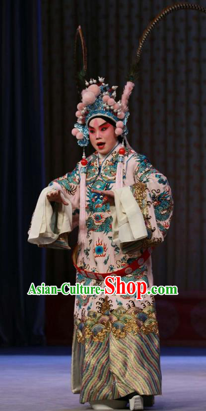Chinese Peking Opera Wusheng Costumes Garment Peking Opera Lv Bu and Diao Chan Apparels Robe and Headwear