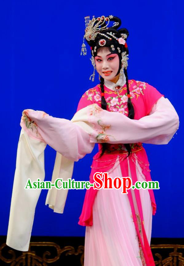 Chinese Peking Opera Rich Lady Garment Costumes Traditional Lv Bu and Diao Chan Apparels Hua Tan Rosy Dress and Headpieces
