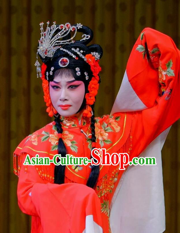 Chinese Peking Opera Rich Lady Wedding Garment Costumes Traditional Lv Bu and Diao Chan Apparels Bride Red Dress and Headpieces