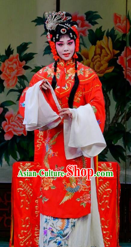 Chinese Peking Opera Rich Lady Wedding Garment Costumes Traditional Lv Bu and Diao Chan Apparels Bride Red Dress and Headpieces