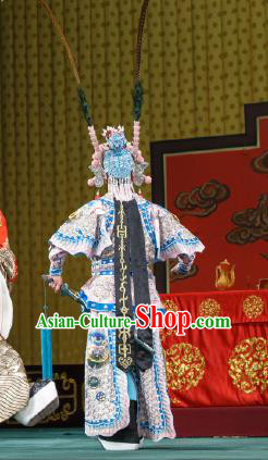 Chinese Peking Opera Martial Men Costumes Garment Lv Bu and Diao Chan General Wusheng Apparels and Hat