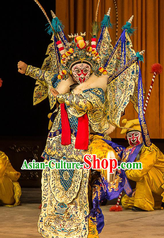 Chinese Peking Opera Sun Wukong Costumes Garment Havoc In Heaven Handsome Monkey King Kao Armor Suit with Flags Apparels and Headwear