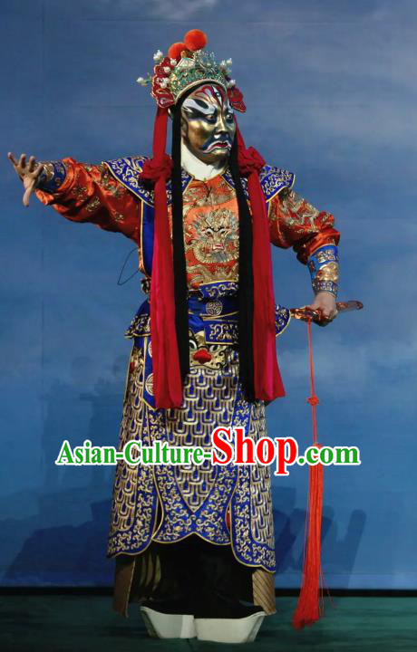 Chinese Peking Opera God Soldier Havoc In Heaven Costumes Apparels Wusheng General Garment and Headwear