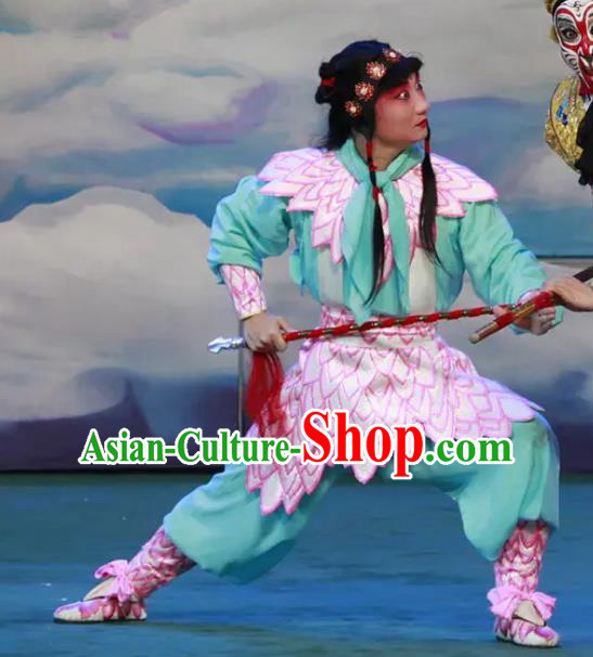 Chinese Peking Opera Havoc In Heaven Martial Role Costumes God Nezha Garment Apparels and Headpieces