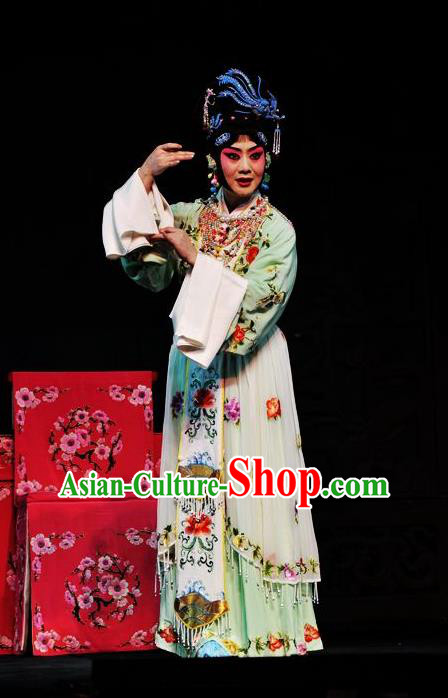 Chinese Traditional Peking Opera Diva Green Dress Garment Apparel Butterfly Fairy Tale Hua Tan Zhu Yingtai Costumes and Headwear