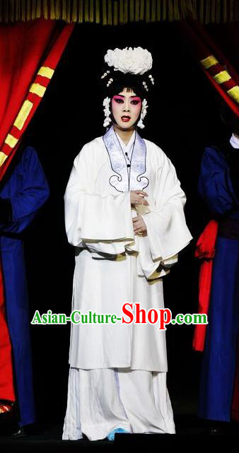Chinese Traditional Peking Opera Diva White Dress Garment Apparel Butterfly Fairy Tale Zhu Yingtai Distress Maiden Costumes and Headwear
