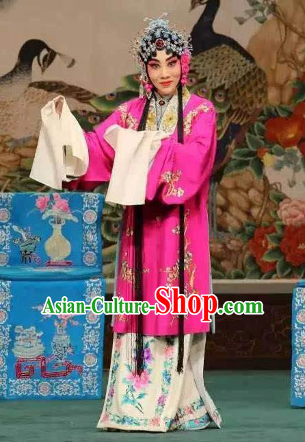 Traditional Chinese Opera Hua Tan the Empty City Stratagem Costumes Peking Opera Apparel Garment Rosy Cape and Headwear