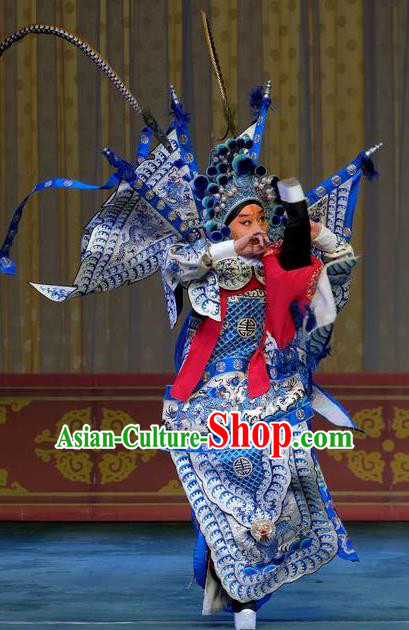 Chinese Kun Opera General Costumes Garment Peking Opera Yandang Mountain Apparels Wusheng Kao Armor Suit with Flags and Hat