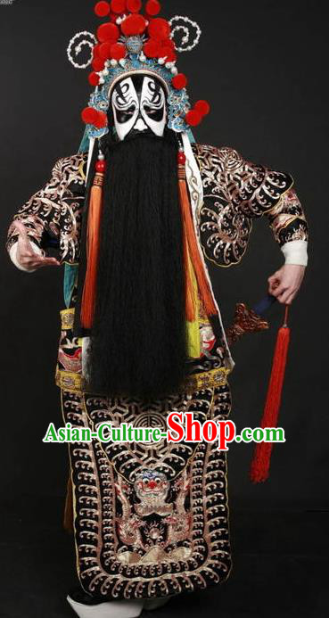 Chinese Beijing Opera Wusheng Kao Costumes Garment Peking Opera Farewell My Concubine Chu King Apparels and Headwear