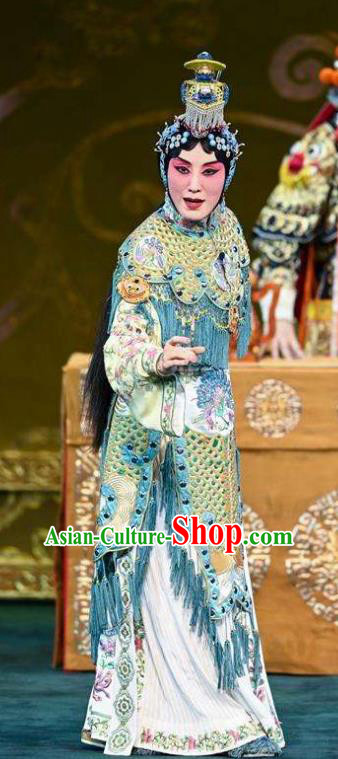 Traditional Chinese Peking Opera Actress Blue Tassel Garment Dress Farewell My Concubine Yu Ji Costumes and Headdress