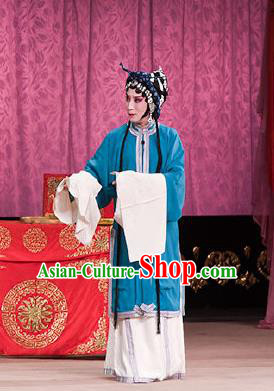 Traditional Chinese Peking Opera Tsing Yi Judge Bao and the Qin Xianglian Case Costumes Apparel Distress Maiden Garment and Headwear