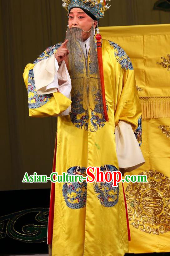 Chinese Peking Opera Old Men Watch Tower Wang Er Lou Martial Men Apparels Costumes Emperor Garment Ceremonial Robe and Headwear