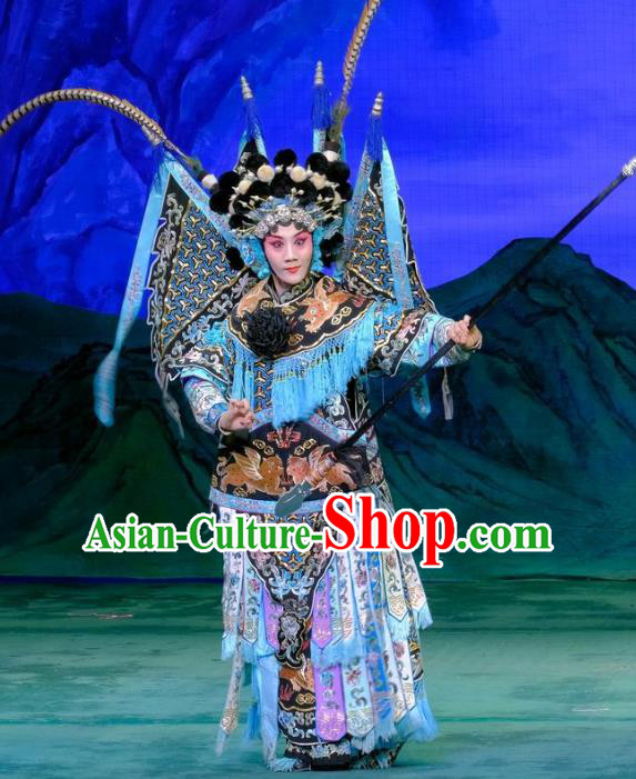 Chinese Traditional Peking Opera Yang Qijie Yangmen Female General Garment Costumes General Kao Armor Suit with Flags Apparels and Headwear