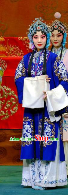 Chinese Traditional Peking Opera Young Women Royalblue Garment Costumes Yangmen Female General Hua Tan Apparels and Headdress