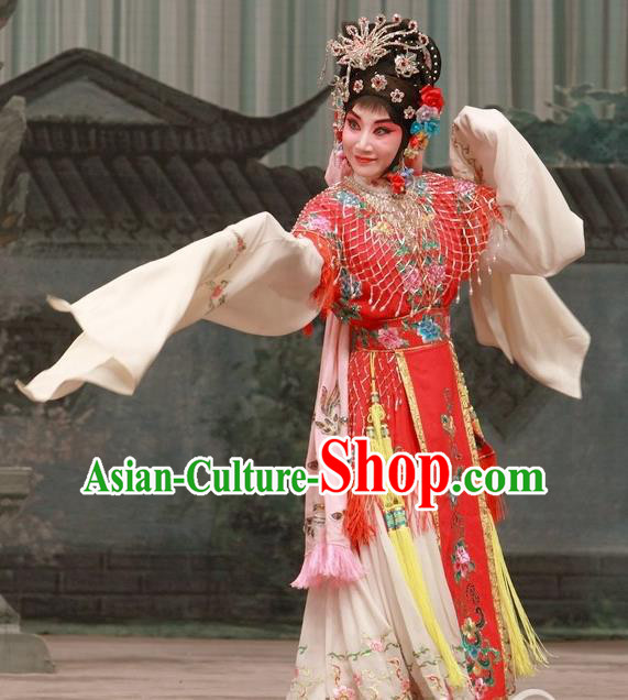 Chinese Traditional Peking Opera Diva Hua Tan Apparels Costumes Matchmaker Diva Young Beauty Red Dress Garment and Headwear