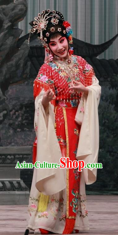 Chinese Traditional Peking Opera Diva Hua Tan Apparels Costumes Matchmaker Diva Young Beauty Red Dress Garment and Headwear