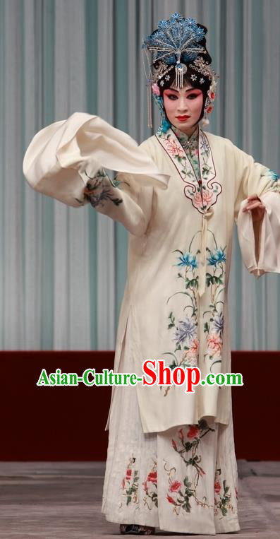 Chinese Traditional Peking Opera Young Beauty Diva Apparels Costumes Matchmaker Hua Tan White Garment Dress and Headwear