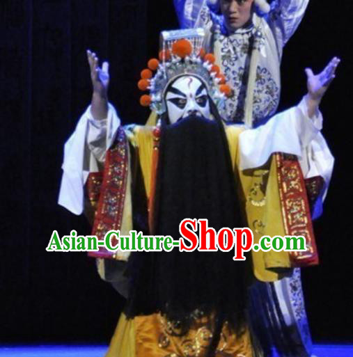 Chinese Peking Opera Emperor Costumes The Revenge of Prince Zi Dan King Apparels Garment Embroidered Robe and Headwear