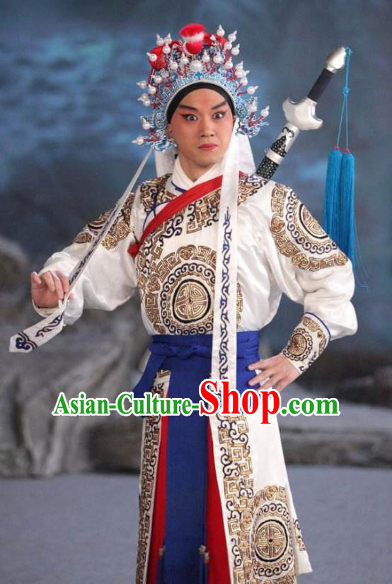 Chinese Peking Opera Martial Male Costumes In Pursuit of The General Apparels Wu Sheng Takefu Han Xin Garment and Headwear