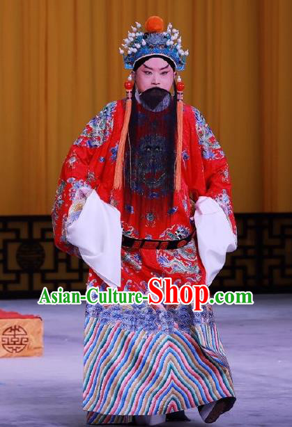 Chinese Peking Opera Emperor Costumes In Pursuit of The General Apparels Elderly Male Garment Liu Bang Ceremonial Robe and Headwear