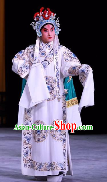 Chinese Peking Opera Young Male Costumes In Pursuit of The General Apparels Garment Xiao Sheng Han Xin Robe and Headwear