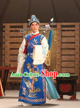 Chinese Peking Opera Niche Young Male Costumes In Pursuit of The General Apparels Han Xin Scholar Garment and Headwear