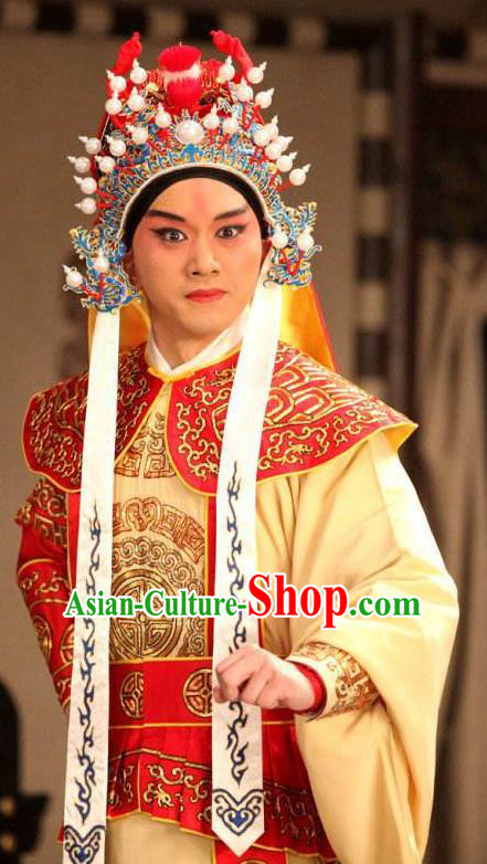 Chinese Peking Opera Wu Sheng Costumes In Pursuit of The General Apparels Young Male Role Garment and Helmet