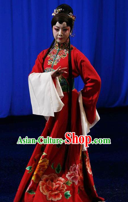 Chinese Kun Opera Hua Tan Apparels Costumes The Fragrant Companion Peking Opera Diva Young Lady Red Dress Garment and Hair Accessories