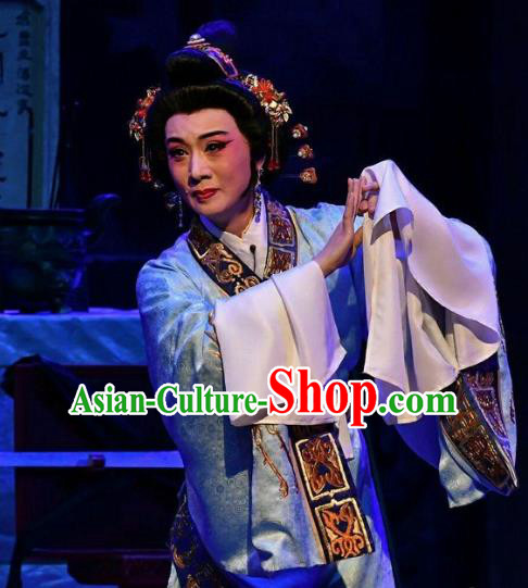 Chinese Beijing Opera Noble Female Blue Hanfu Dress Costumes Cao Cao And Yang Xiu Peking Opera Hua Tan Garment and Hair Accessories