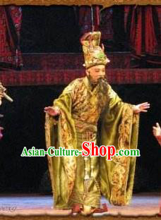 Chinese Historical Beijing Opera Zeng Houyi Apparels Peking Opera Elderly Male Monarch King Garment Costumes and Headwear