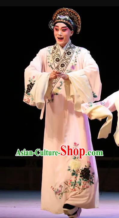 Chinese Peking Opera Scholar Costumes Kun Opera The Fragrant Companion Young Men Niche Fan Jiefu Apparels Garment and Hat