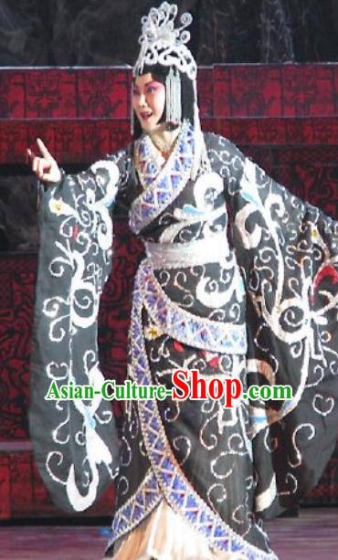 Chinese Beijing Opera Hua Tan Hanfu Dress Apparels Costumes Zeng Houyi Peking Opera Queen Black Garment and Hair Ornaments
