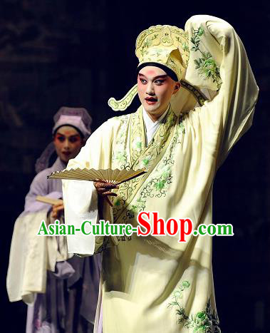 Chinese Kun Opera Young Men Apparels The Peach Blossom Fan Peking Opera Schoalr Garment Hou Chaozong Costumes and Hat
