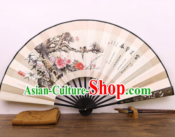 Chinese Traditional Ink Painting Peony Silk Fans Handmade Accordion Classical Dance Folding Fan
