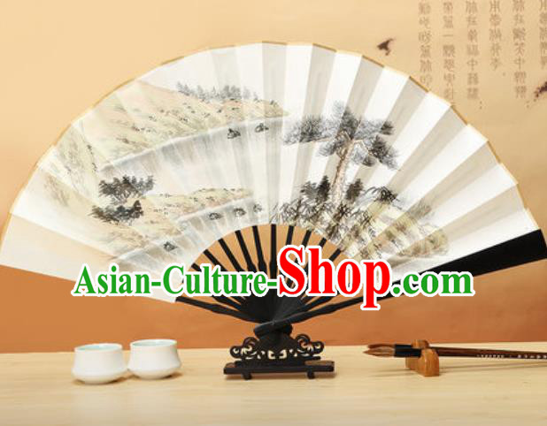 Chinese Traditional Ink Painting Wenge Fans Handmade Accordion Classical Dance Paper Folding Fan
