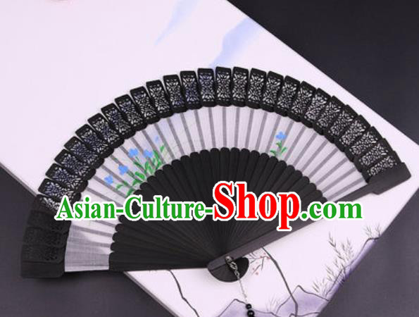 Chinese Traditional Painting Black Bamboo Fans Handmade Accordion Classical Dance Folding Fan