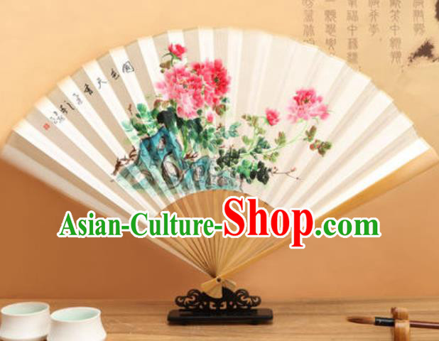 Chinese Hand Painting Peony Paper Fan Traditional Classical Dance Accordion Fans Folding Fan