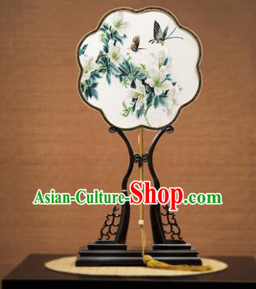 Handmade Chinese Embroidered Butterfly Flowers Silk Fans Traditional Classical Dance Palace Fan for Women