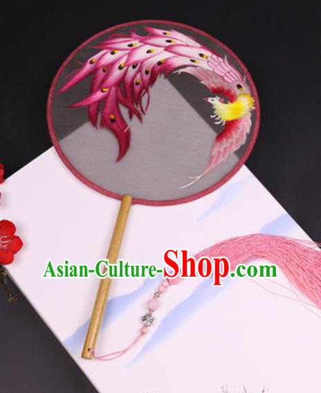 Handmade Chinese Embroidered Pink Phoenix Silk Fans Traditional Classical Dance Palace Fan for Women