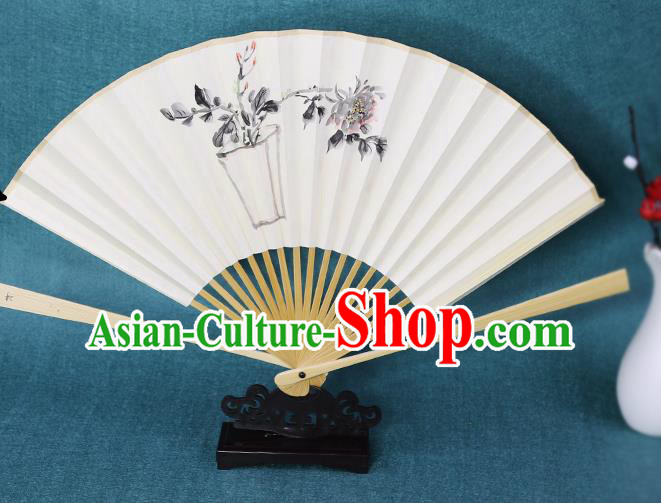Handmade Chinese Ink Painting Peony Paper Fan Traditional Classical Dance Accordion Fans Folding Fan