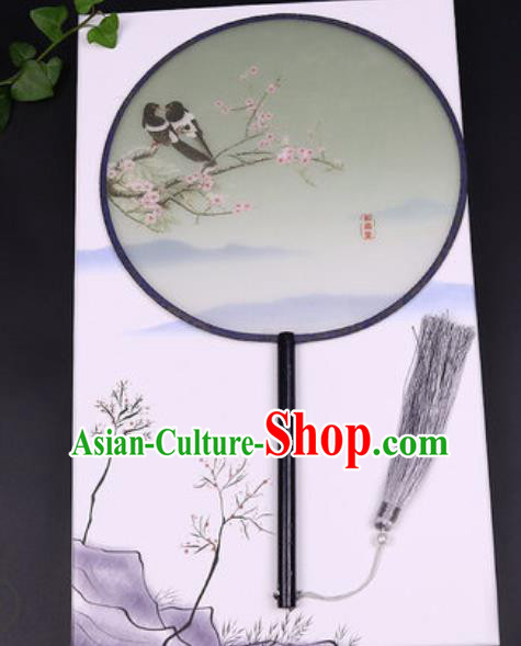 Handmade Chinese Printing Plum Green Silk Fans Traditional Classical Dance Palace Fan for Women
