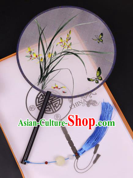 Handmade Chinese Embroidered Orchids Silk Fans Traditional Classical Dance Palace Fan for Women